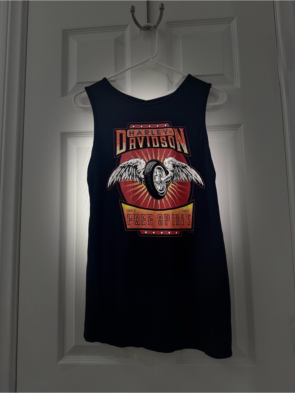 Harley Davidson Free Spirit Rhinestone Graphic Tank Top Black, Size Medium - Picture 3 of 5
